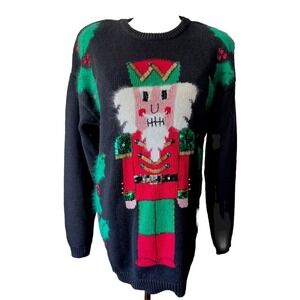 Vintage IB Diffusion Nutcracker Beaded Christmas Sweater Cardigan Holiday L